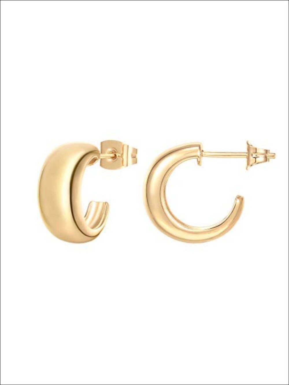 14K Gold Plated Thick Dome Huggie Earrings 925 Sterling Silver Posts